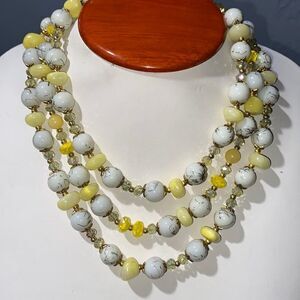 Summer Breeze 3 Strand Yellow & Spun gold in milk glass beads necklace